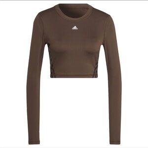 NWT Adidas TrainIcons 3-Stripes Long Sleeves Tee Size M Dark Brown